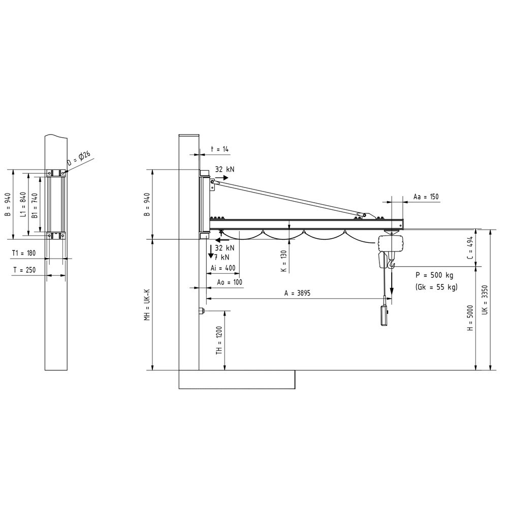 Produktabbildung Nr. 2: Zwenkkraan VETTER® incl. elektrische takel LIFTKET, wanduitvoering, reikwijdte 3.900 mm, draagvermogen 500 kg