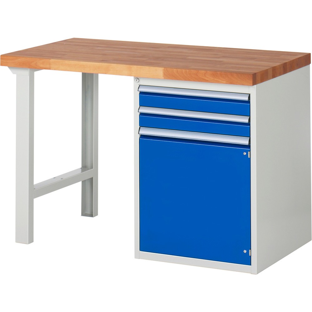 Product afbeelding: Werkbank RAU serie 7000, 1 kast, hxbxd 890 x 1.250 x 700 mm, 2 x voor 100% uittrekbare lades, 1 draaideur, 1 legbord