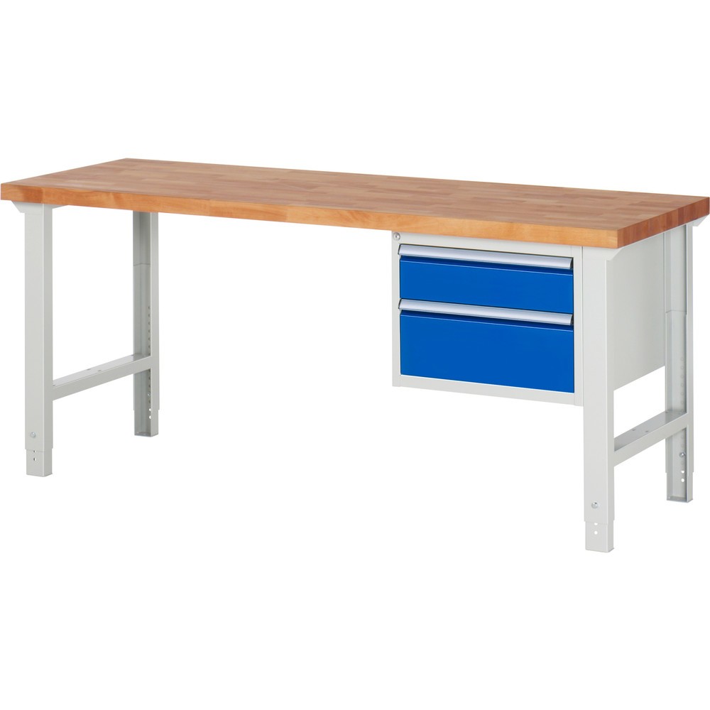 Productafbeelding nr. 1: Werkbank RAU serie 7000, 1 kast, hxbxd 790-1.140 x 2.000 x 700 mm, 2 x voor 100% uittrekbare lades 1 x 150, 1 x 210 mm