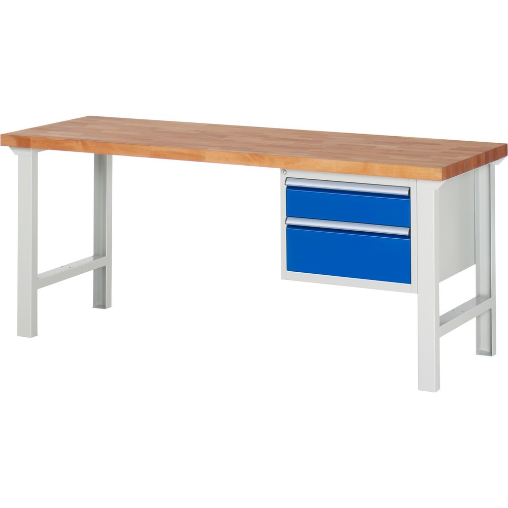 Productafbeelding nr. 1: Werkbank RAU serie 7000, 1 kast, hxbxd 840 x 2.000 x 700 mm, 2 x voor 100% uittrekbare lades 1 x 150, 1 x 210 mm