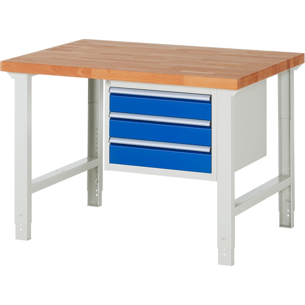 Produktabbildung Nr. 1: Werkbank RAU serie 7000, 1 kast, hxbxd 790-1.140 x 1.250 x 900 mm, 3 x voor 100% uittrekbare lades 3 x 120 mm