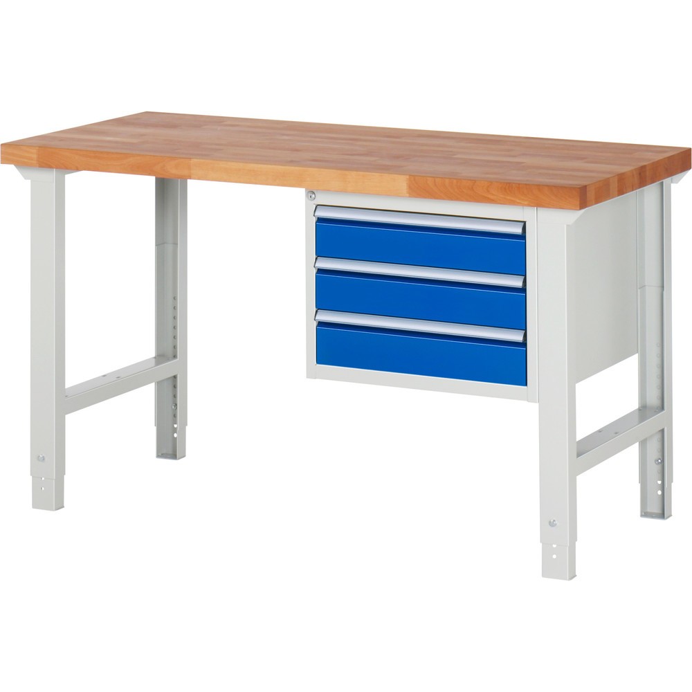 Productafbeelding nr. 1: Werkbank RAU serie 7000, 1 kast, hxbxd 790-1.140 x 1.500 x 700 mm, 3 x voor 90% uittrekbare lades 3 x 120 mm