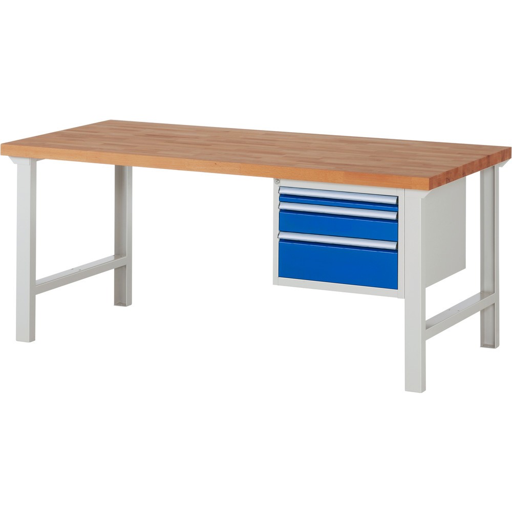 Product afbeelding: Werkbank RAU serie 7000, 1 kast, hxbxd 840 x 2.000 x 900 mm, 3 x voor 100% uittrekbare lades 1 x 60, 1 x 120, 1 x 180 mm, draagvermogen lade 100 kg