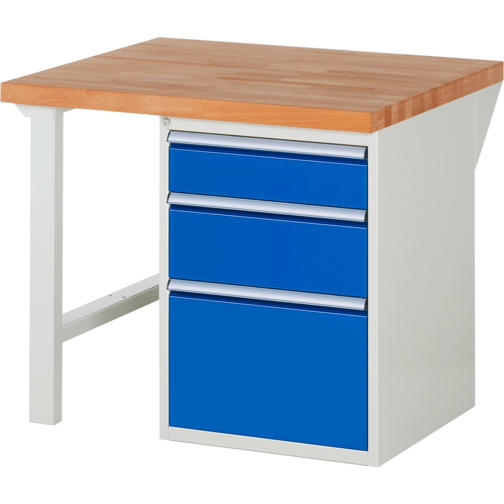 Product afbeelding: Werkbank RAU serie 7000, 1 kast, hxbxd 840 x 1.000 x 900 mm, 3 x voor 90% uittrekbare lades 1 x 150, 1 x 210, 1 x 360 mm, draagvermogen lade 100 kg