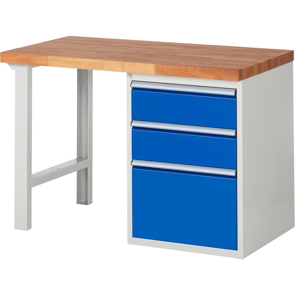 Product afbeelding: Werkbank RAU serie 7000, 1 kast, hxbxd 840 x 1.250 x 700 mm, 3 x voor 100% uittrekbare lades, 2 x 180, 1 x 360 mm, draagvermogen lade 100 kg