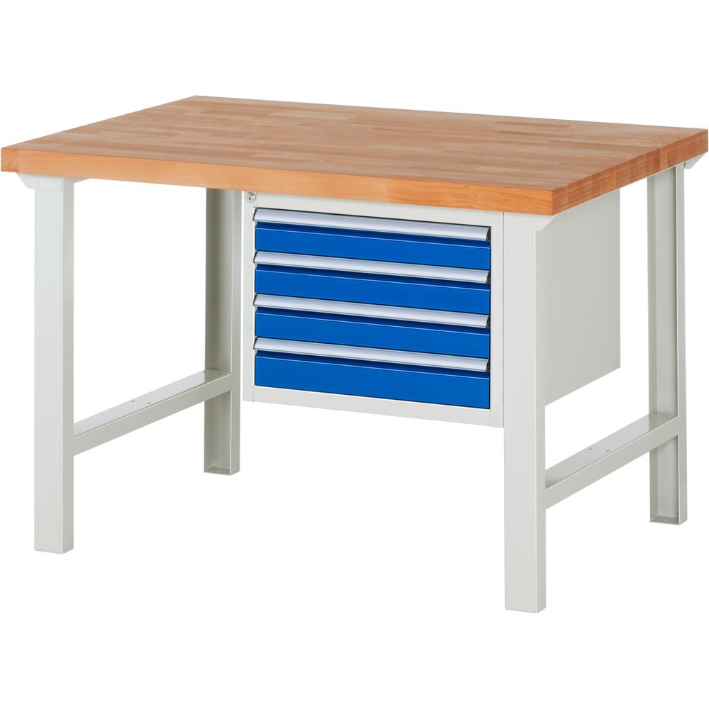 Product afbeelding: Werkbank RAU serie 7000, 1 kast, hxbxd 840 x 1.250 x 900 mm, 4 x voor 90% uittrekbare lades 4 x 90 mm, draagvermogen lade 100 kg