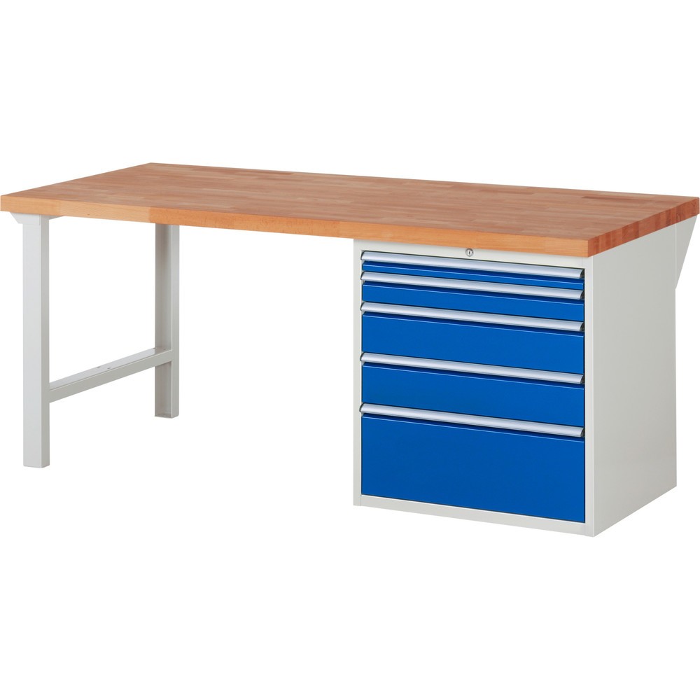 Produktabbildung Nr. 1: Werkbank RAU serie 7000, 1 kast, hxbxd 890 x 2.000 x 900 mm, 5 x voor 90% uittrekbare lades 1 x 60, 1 x 90, 2 x 150, 1 x 270 mm, draagvermogen lade 100 kg