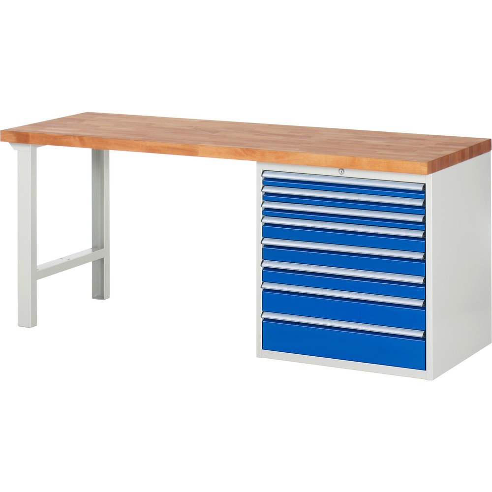 Product afbeelding: Werkbank RAU serie 7000, 1 kast, hxbxd 890 x 2.000 x 700 mm, 8 x voor 100% uittrekbare lades, draagvermogen lade 75 kg