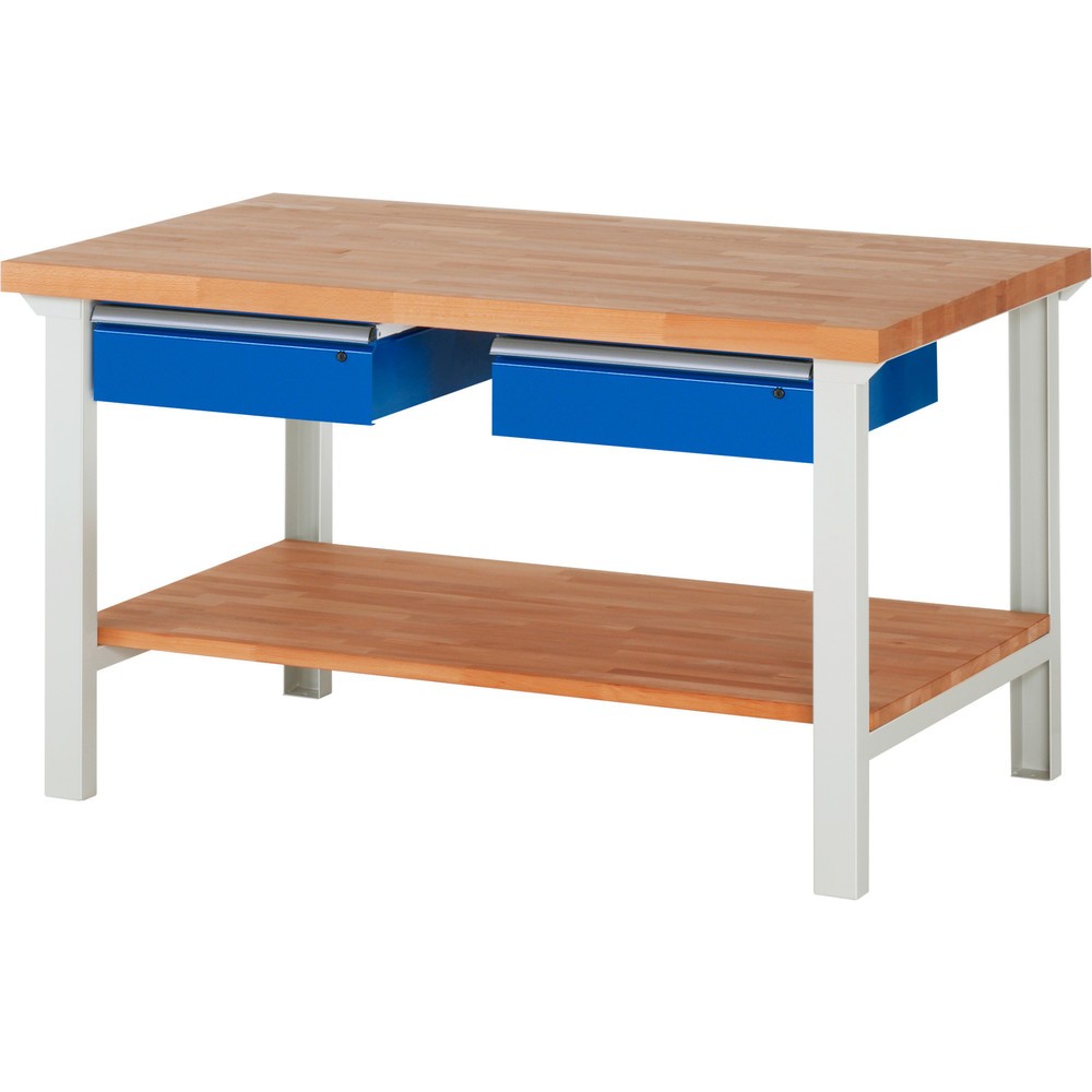 Productafbeelding nr. 1: Werkbank RAU serie 7000, 1 massief beuken legbord, hxbxd 840 x 1.500 x 900 mm, 2 lades 2 x 150 mm