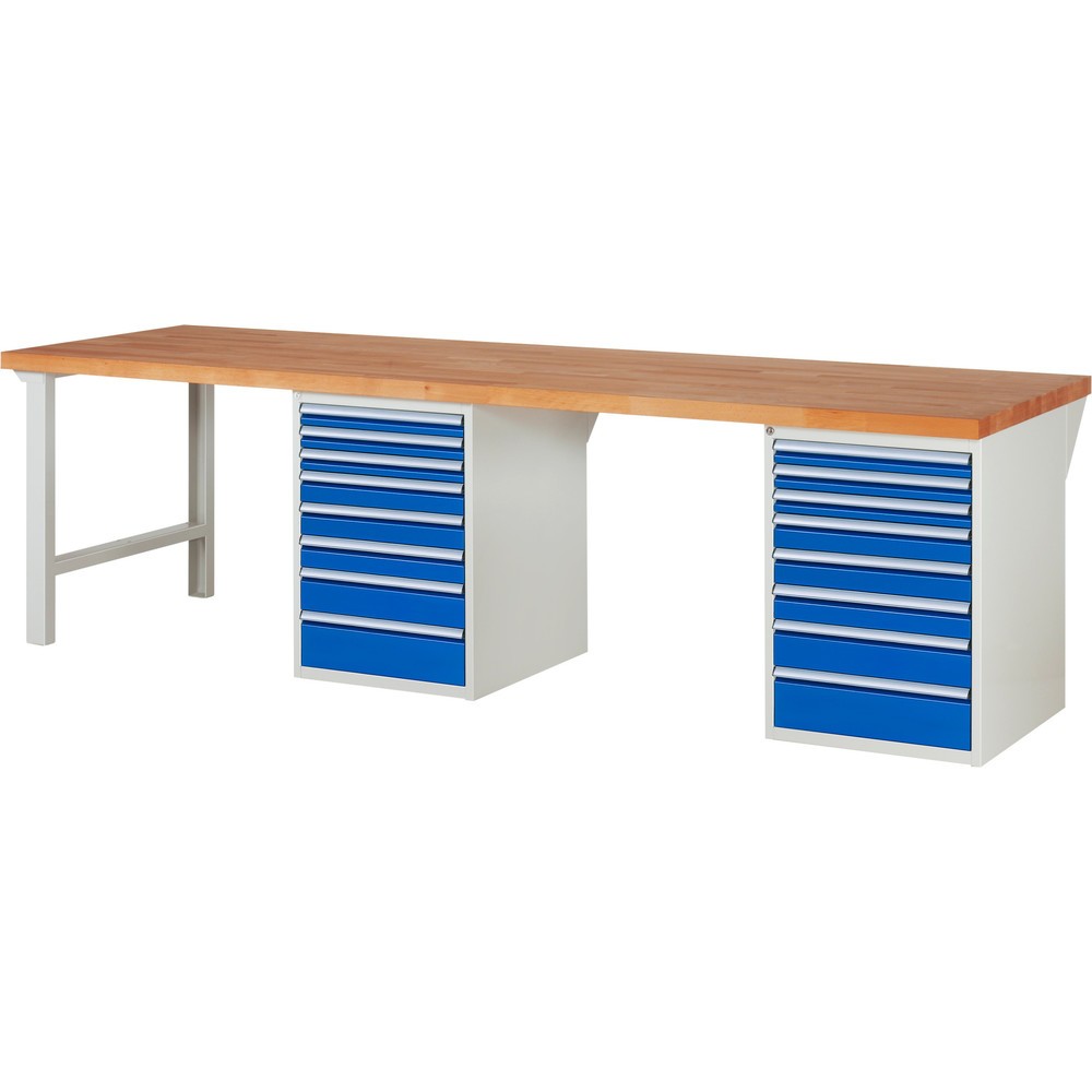 Productafbeelding nr. 1: Werkbank RAU serie 7000, 2 kasten, hxbxd 840 x 3.000 x 900 mm, 16 x voor 100% uittrekbare lades