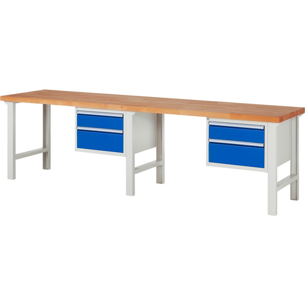 Product afbeelding: Werkbank RAU serie 7000, 2 kasten, hxbxd 840 x 3.000 x 700 mm, 4 x voor 100% uittrekbare lades 2 x 150 mm, 2 x 210 mm