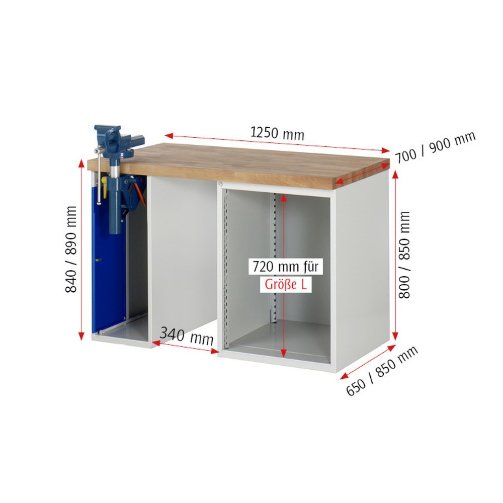 Produktabbildung Nr. 5: Werkbank RAU serie 7000, 2 kasten, hxbxd 890 x 1.500 x 700 mm, 4 x voor 100% uittrekbare lades, draagvermogen lade 100 kg