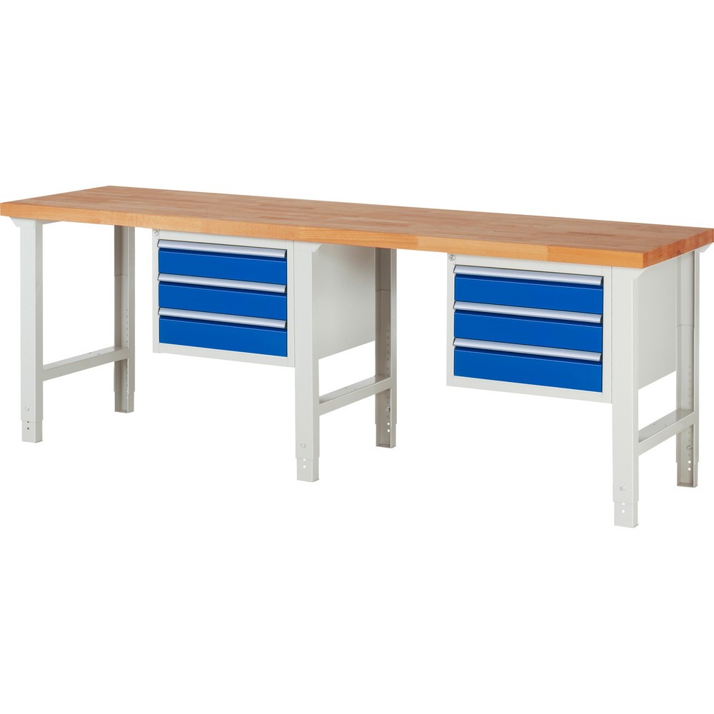 Produktabbildung Nr. 1: Werkbank RAU serie 7000, 2 kasten, hxbxd 790-1.140 x 2.500 x 700 mm, 6 x voor 90% uittrekbare lades 6 x 120 mm