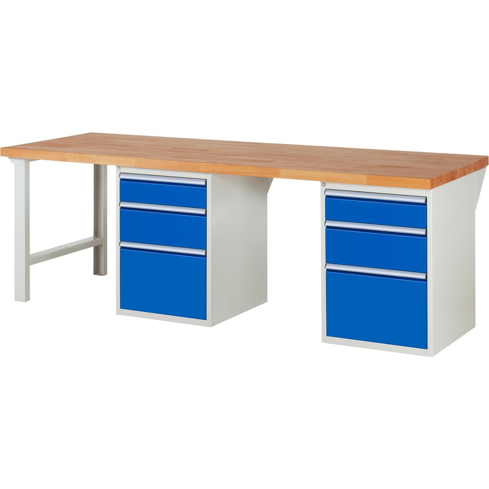 Product afbeelding: Werkbank RAU serie 7000, 2 kasten, hxbxd 890 x 2.500 x 900 mm, 6 x voor 90% uittrekbare lades 2 x 150 mm, 2 x 210 mm, 2 x 360 mm
