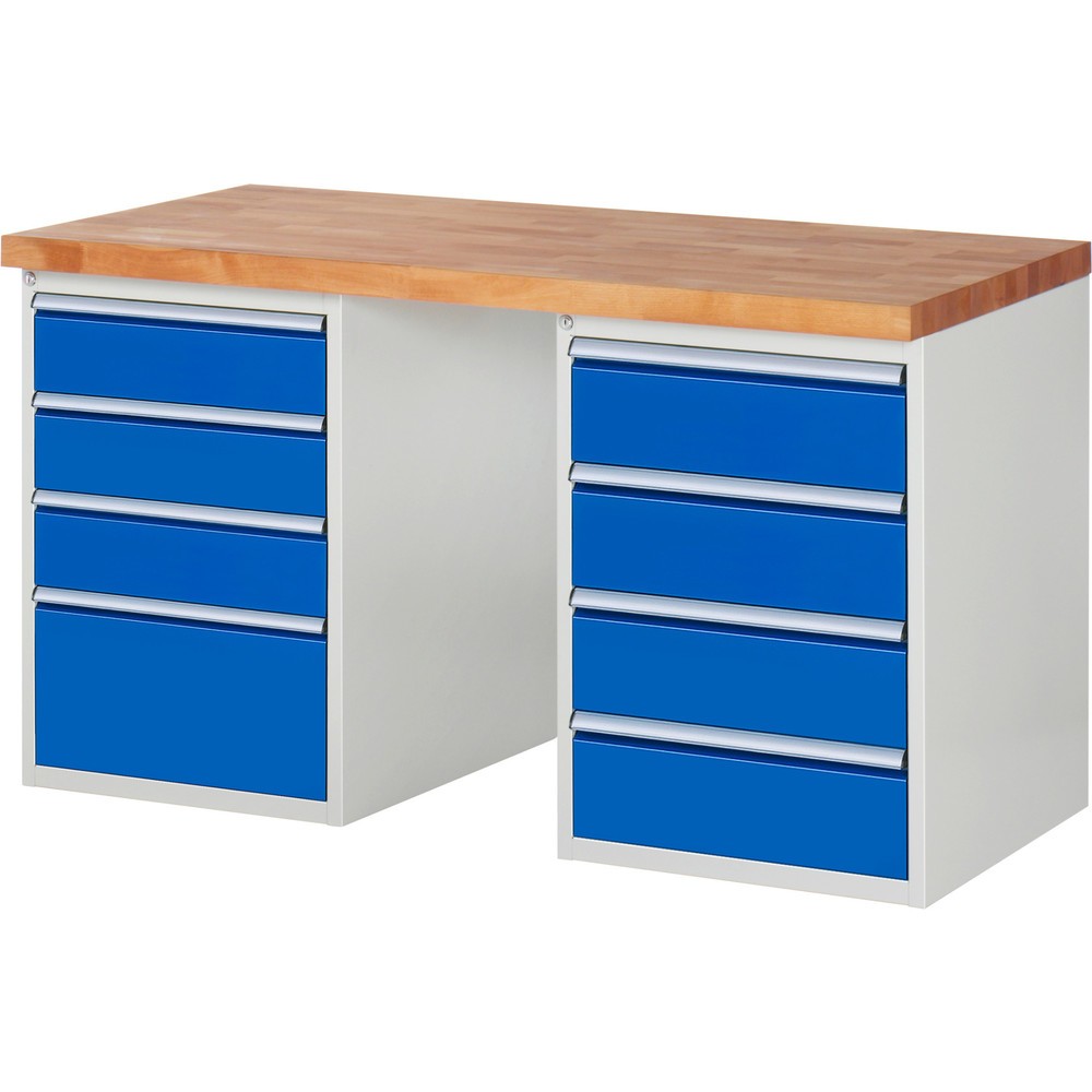 Productafbeelding nr. 1: Werkbank RAU serie 7000, 2 kasten, hxbxd 890 x 1.500 x 700 mm, 8 x voor 90% uittrekbare lades 3 x 150, 4 x 180, 1 x 270 mm