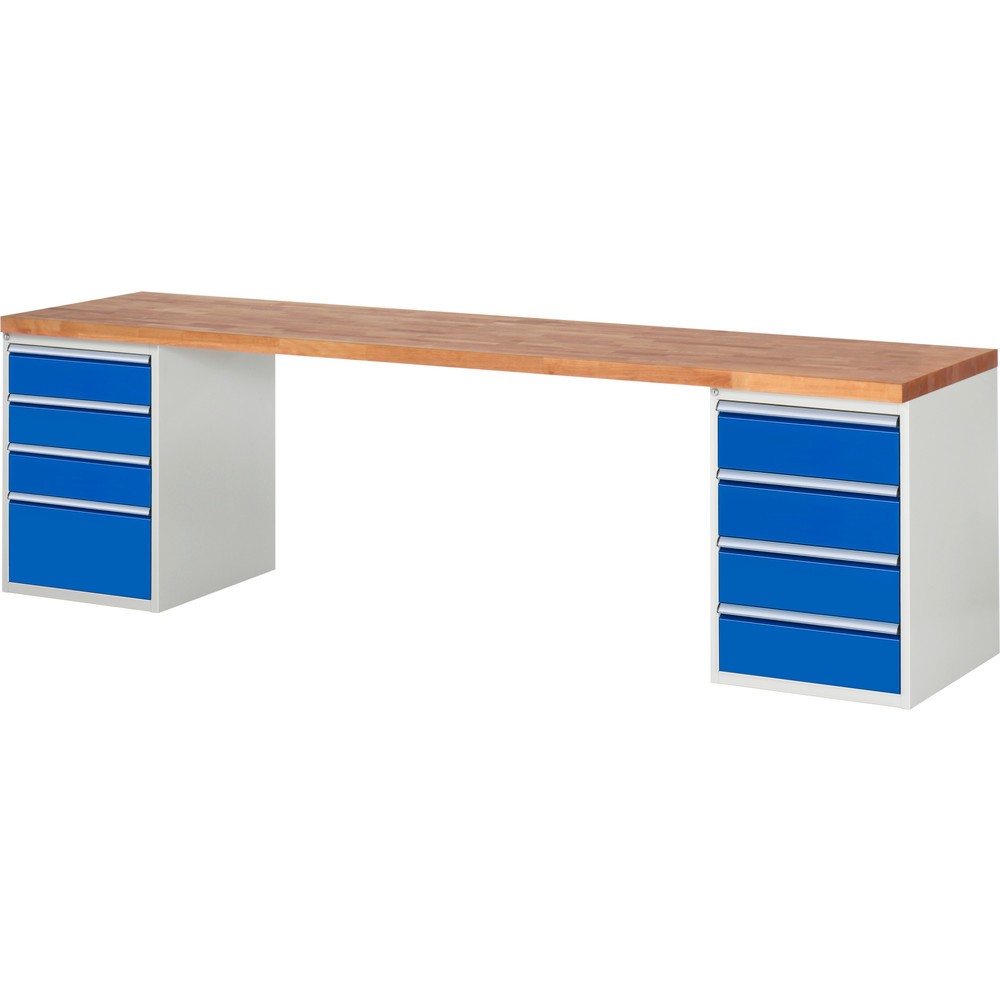 Product afbeelding: Werkbank RAU serie 7000, 2 kasten, hxbxd 890 x 3.000 x 900 mm, 8 x voor 100% uittrekbare lades 3 x 150, 4 x 180, 1 x 270 mm