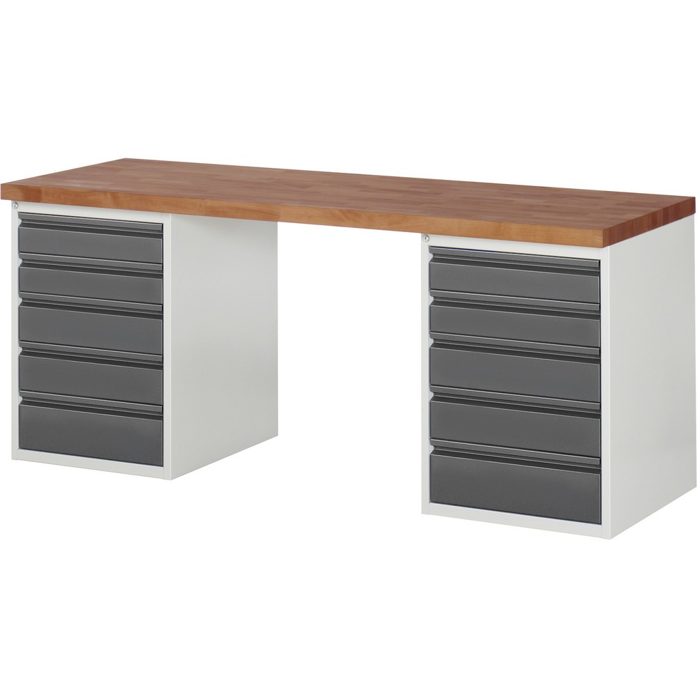 Produktabbildung Nr. 1: Werkbank RAU serie 7000, massief beuken werkblad, 2 kasten, hxbxd 890 x 2.000 x 700 mm, 10 lades 4 x 120 mm, 4 x 150 mm, 2 x 180 mm