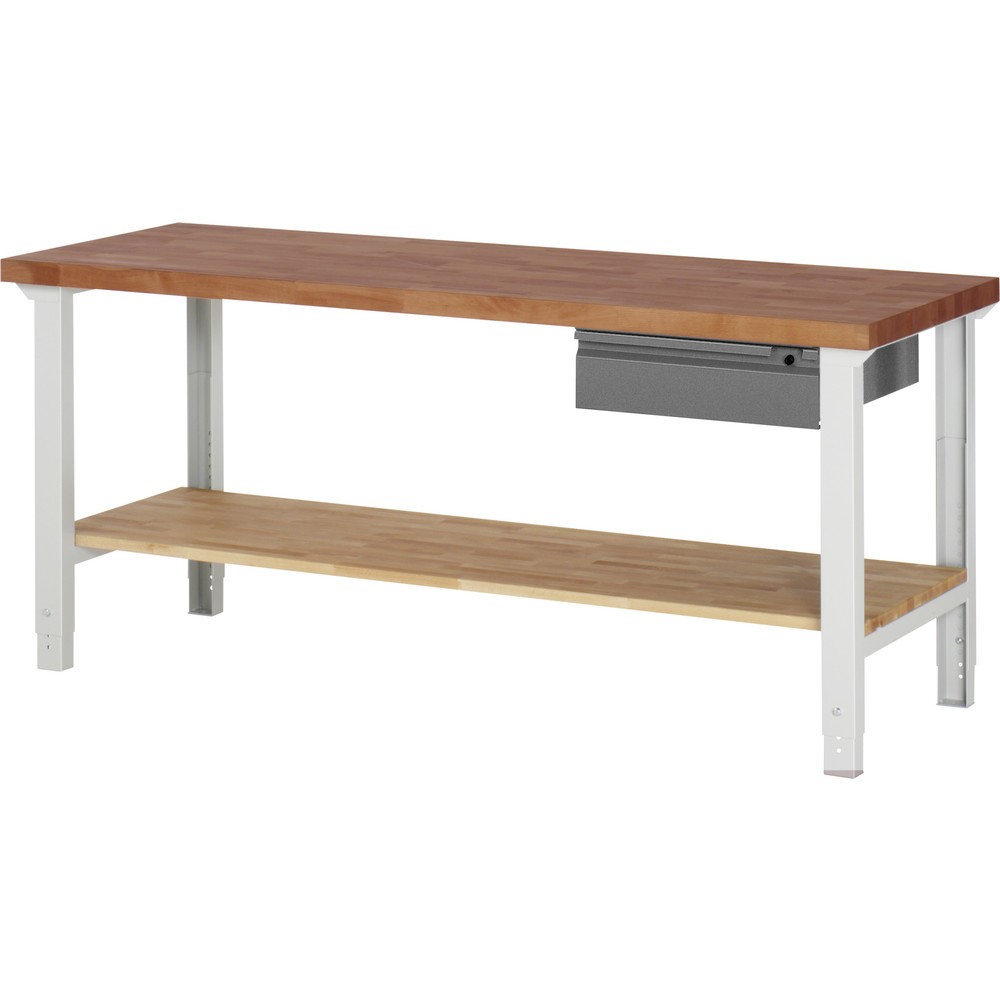 Produktabbildung Nr. 1: Werkbank RAU serie 7000, massief beuken werkblad, 1 lade, 1 massief beuken legbord, hxbxd 790-1.140 x 2.000 x 700 mm, 1 lade