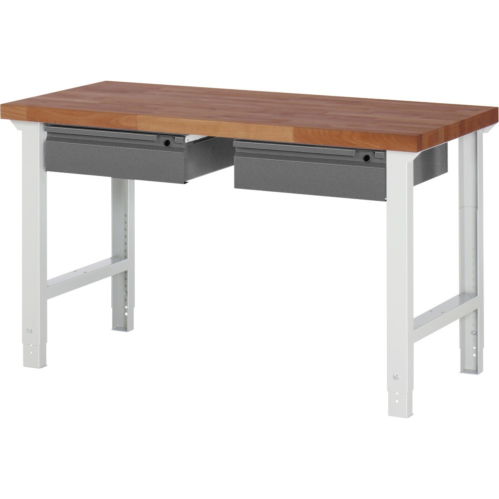 Product afbeelding: Werkbank RAU serie 7000, massief beuken werkblad, 2 lades, hxbxd 790-1.140 x 1.500 x 700 mm, 2 lades