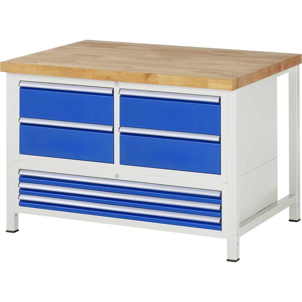 Produktabbildung Nr. 1: Werkbank RAU serie 8000, 1 driedubbele kast, hxbxd 840-1.040 x 1.250 x 900 mm, 7 x voor 100% uittrekbare lades 3 x 60, 4 x 180 mm