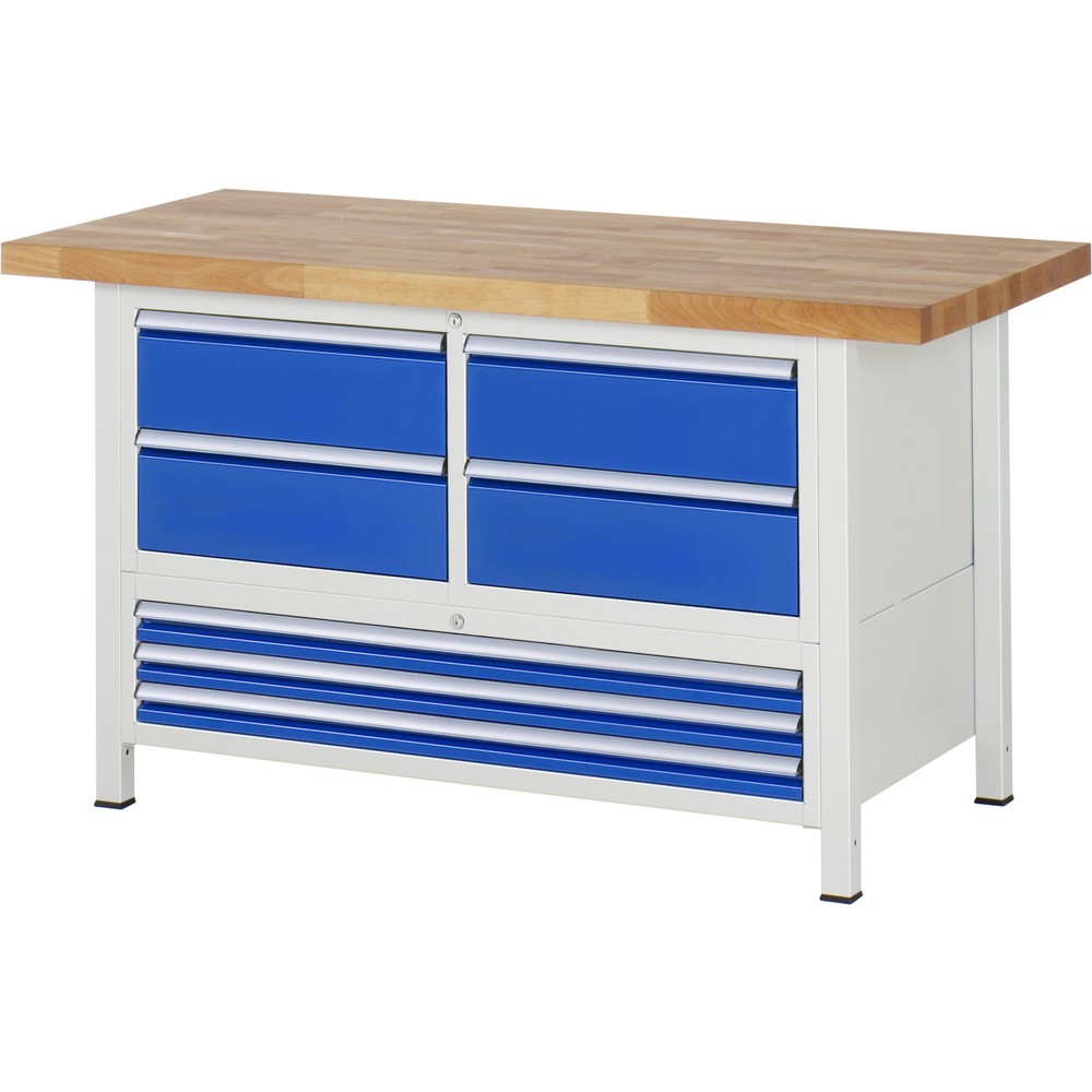 Produktabbildung Nr. 1: Werkbank RAU serie 8000, 1 driedubbele kast, hxbxd 840-1.040 x 1.500 x 700 mm, 7 x voor 100% uittrekbare lades 3 x 60, 4 x 180 mm