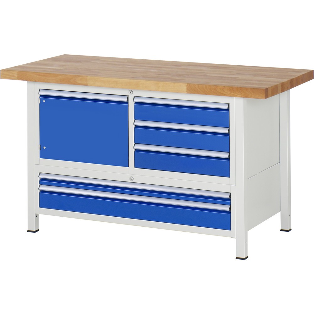 Produktabbildung Nr. 1: Werkbank RAU serie 8000, 1 driedubbele kast, 1 draaideur, hxbxd 840-1.040 x 1.500 x 700 mm, 5 x voor 100% uittrekbare lades