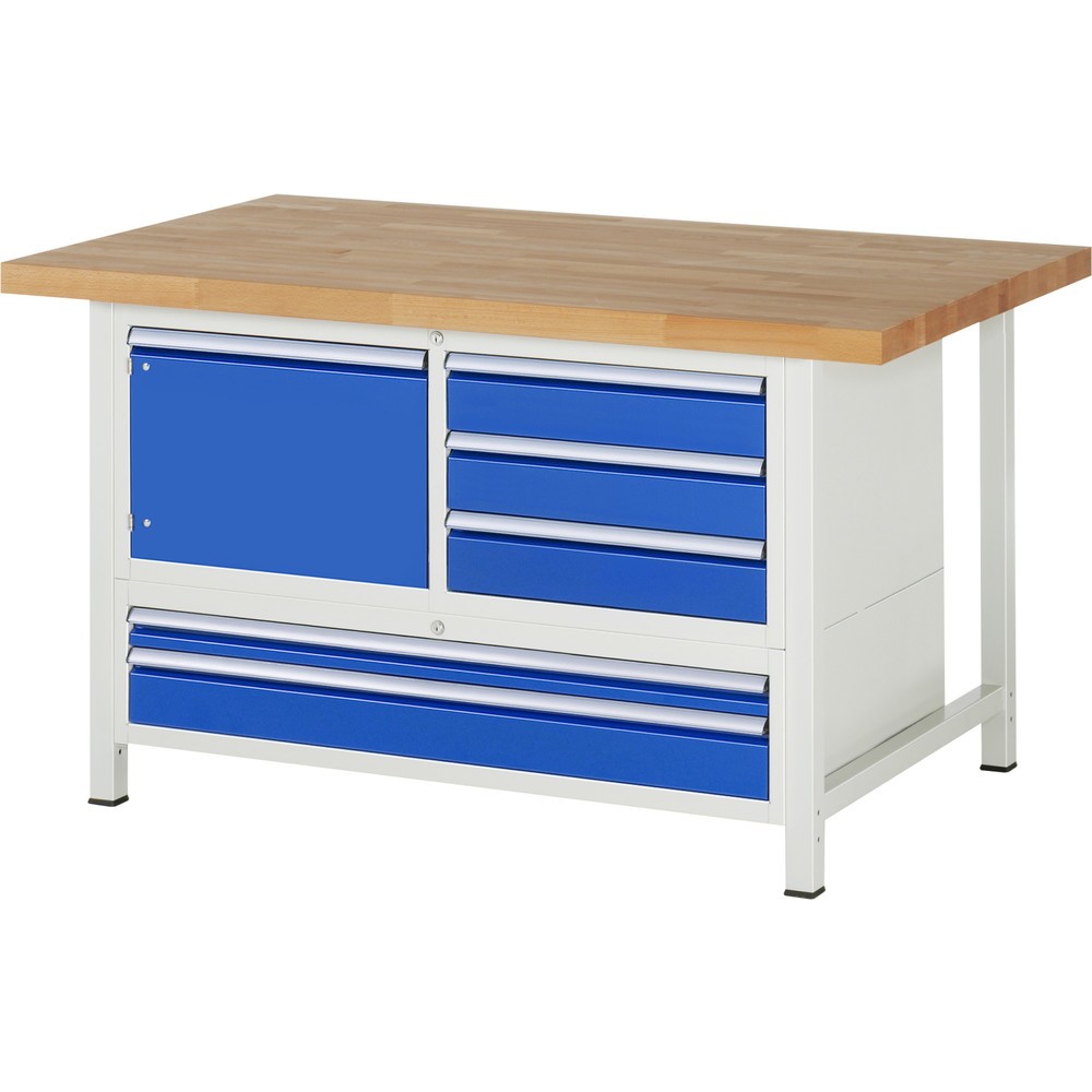 Produktabbildung Nr. 1: Werkbank RAU serie 8000, 1 driedubbele kast, 1 draaideur, hxbxd 840 x 1.500 x 900 mm, 5 x voor 100% uittrekbare lades