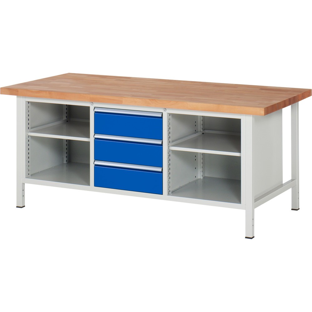 Produktabbildung Nr. 1: Werkbank RAU serie 8000, 1 driedubbele kast, 2 legborden, hxbxd 840-1.040 x 2.000 x 900 mm, 3 x voor 100% uittrekbare lades