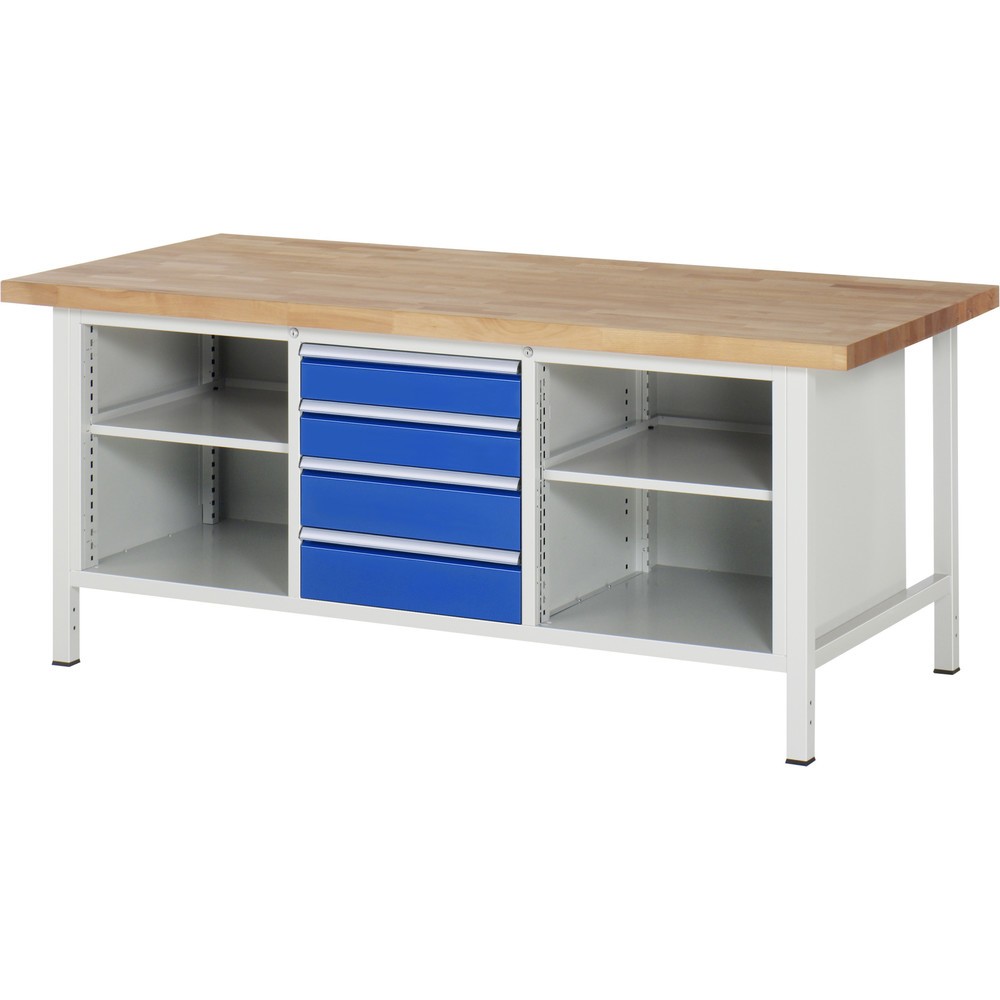 Produktabbildung Nr. 1: Werkbank RAU serie 8000, 1 driedubbele kast, 2 legborden, hxbxd 840-1.040 x 2.000 x 900 mm, 4 x voor 100% uittrekbare lades, draagvermogen lade 100 kg