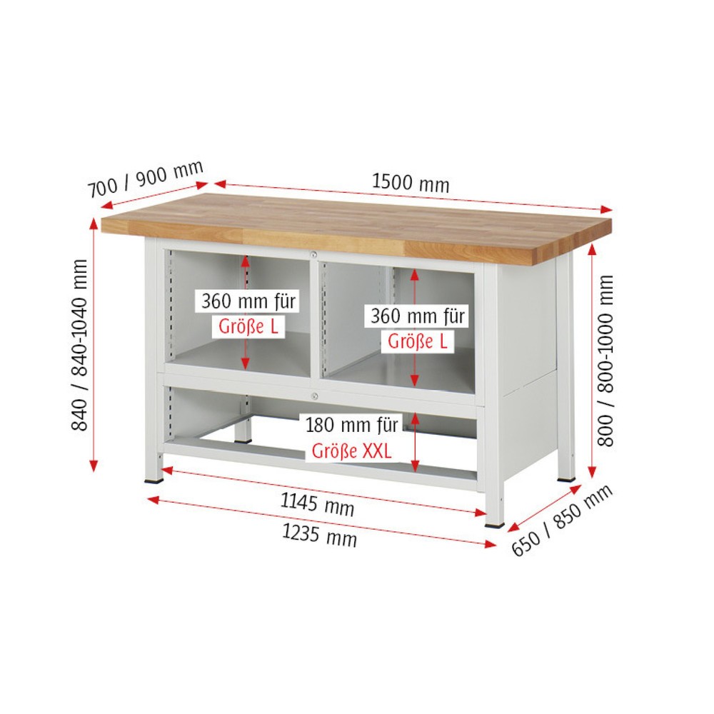 Produktabbildung Nr. 5: Werkbank RAU serie 8000, 1 driedubbele kast, 1 draaideur, hxbxd 840 x 1.500 x 900 mm, 5 x voor 100% uittrekbare lades