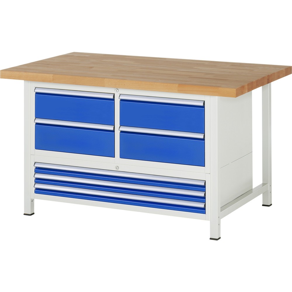 Productafbeelding nr. 1: Werkbank RAU serie 8000, 1 driedubbele kast, hxbxd 840-1.040 x 1.500 x 900 mm, 7 x voor 100% uittrekbare lades 3 x 60, 4 x 180 mm