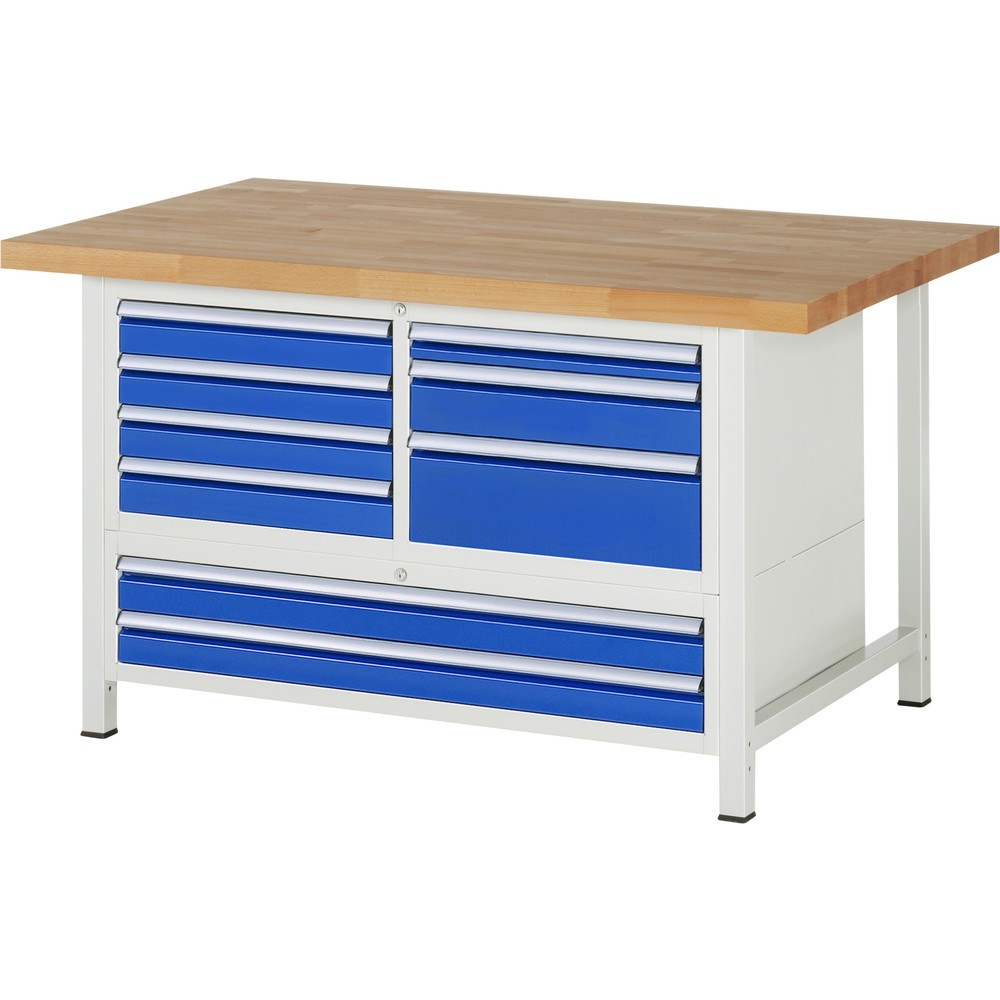 Produktabbildung Nr. 1: Werkbank RAU serie 8000, 1 driedubbele kast, hxbxd 840-1.040 x 1.500 x 900 mm, 9 x voor 100% uittrekbare lades, 1 x 60, 6 x 90, 1 x 120, 1 x 180 mm, draagvermogen lade 100 / 50 kg