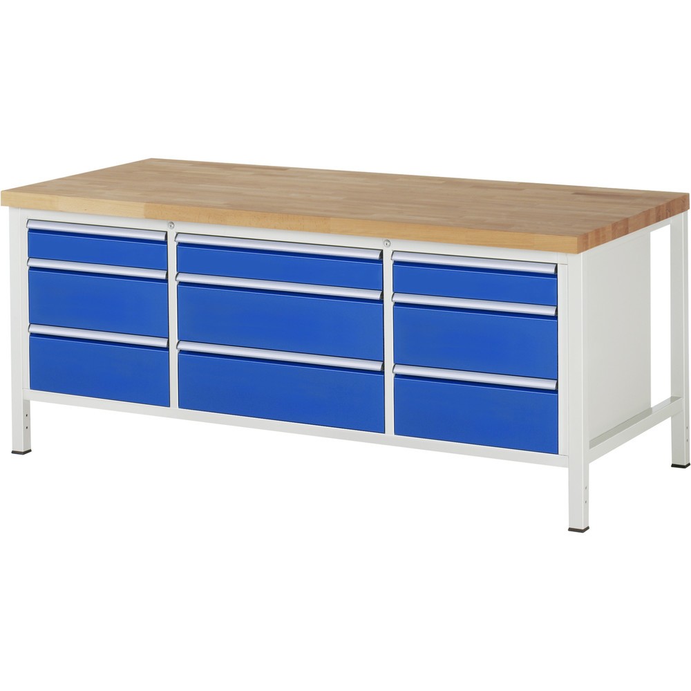 Produktabbildung Nr. 1: Werkbank RAU serie 8000, 1 driedubbele kast, hxbxd 840-1.040 x 2.000 x 900 mm, 9 x voor 100% uittrekbare lades, 3 x 120, 6 x 210 mm, draagvermogen lade 75 / 100 kg