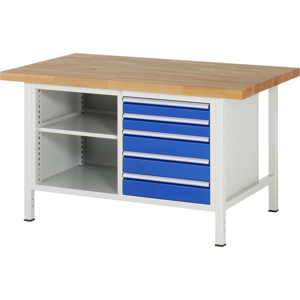 Product afbeelding: Werkbank RAU serie 8000, 1 dubbele kast, hxbxd 840 x 1.500 x 900 mm, 5 lades
