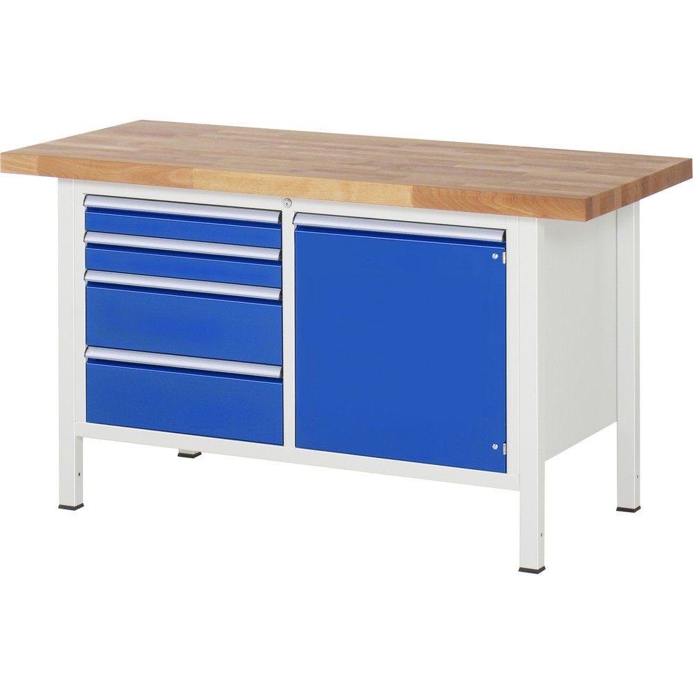 Product afbeelding: Werkbank RAU serie 8000, 1 dubbele kast, 1 draaideur, hxbxd 840 x 1.500 x 700 mm, 4 lades