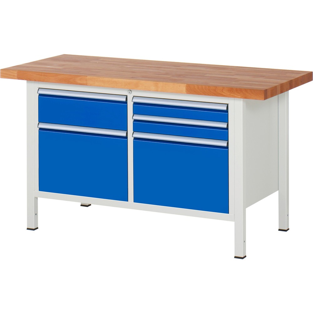 Produktabbildung Nr. 1: Werkbank RAU serie 8000, 1 dubbele kast, hxbxd 840-1.040 x 1.500 x 700 mm, 5 x voor 90% uittrekbare lades