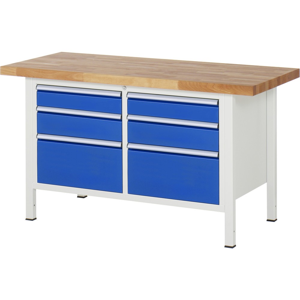 Produktabbildung Nr. 1: Werkbank RAU serie 8000, 1 dubbele kast, hxbxd 840 x 1.500 x 700 mm, 6 x voor 90% uittrekbare lades, 2 x 120, 2 x 150, 2 x 270 mm, draagvermogen lade 100 kg
