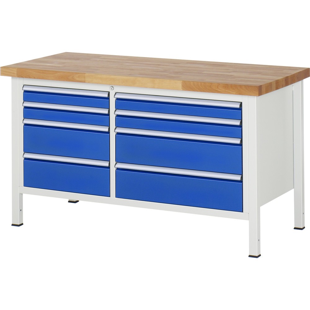 Produktabbildung Nr. 1: Werkbank RAU serie 8000, 1 dubbele kast, hxbxd 840-1.040 x 1.500 x 700 mm, 8 x voor 90% uittrekbare lades, 4 x 90, 4 x 180 mm, draagvermogen lade 75 / 100 kg