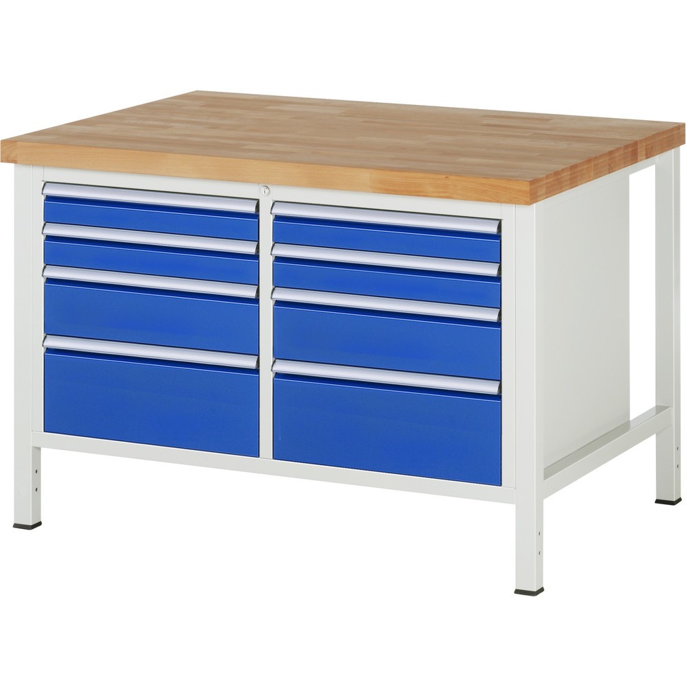 Produktabbildung Nr. 1: Werkbank RAU serie 8000, 1 dubbele kast, hxbxd 840-1.040 x 1.250 x 900 mm, 8 x voor 90% uittrekbare lades, 4 x 90, 2 x 150, 2 x 210 mm, draagvermogen lade 100 kg