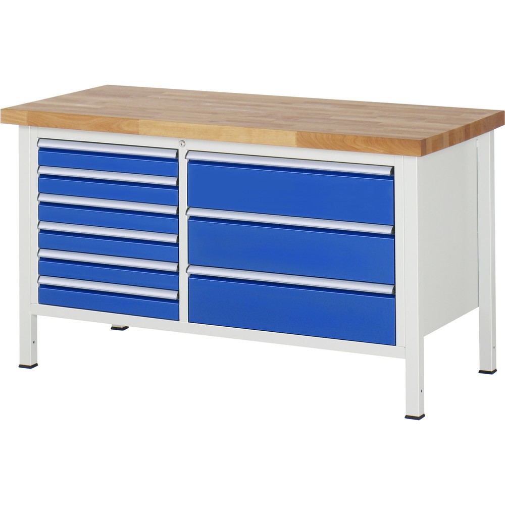 Produktabbildung Nr. 1: Werkbank RAU serie 8000, 1 dubbele kast, hxbxd 840-1.040 x 1.500 x 700 mm, 9 x voor 90% uittrekbare lades, 6 x 90, 3 x 180 mm, draagvermogen lade 75 / 100 kg