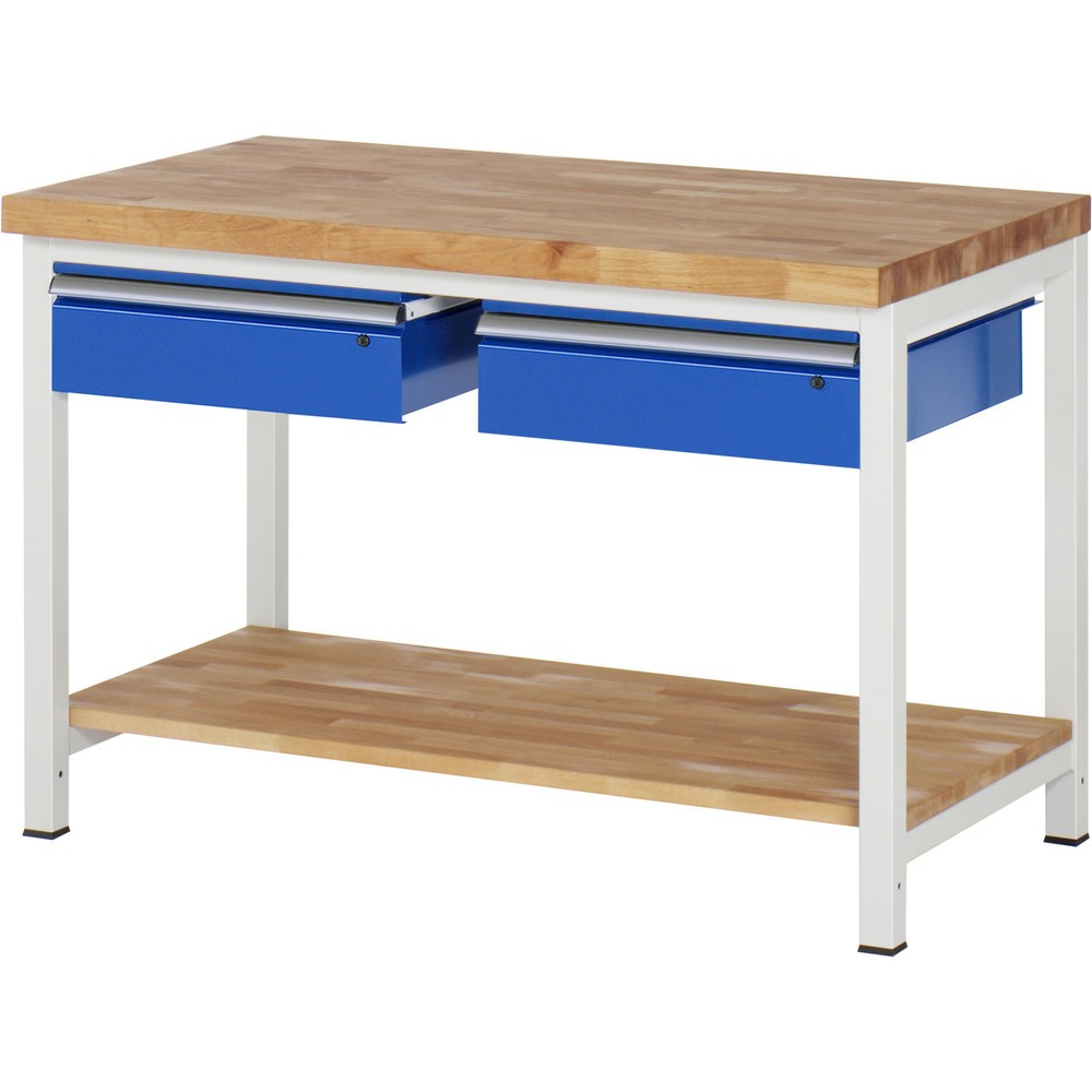 Productafbeelding nr. 1: Werkbank RAU serie 8000, hxbxd 840-1.040 x 1.250 x 700 mm, 2 lades, 1 massief beuken legbord met diepte 557 mm