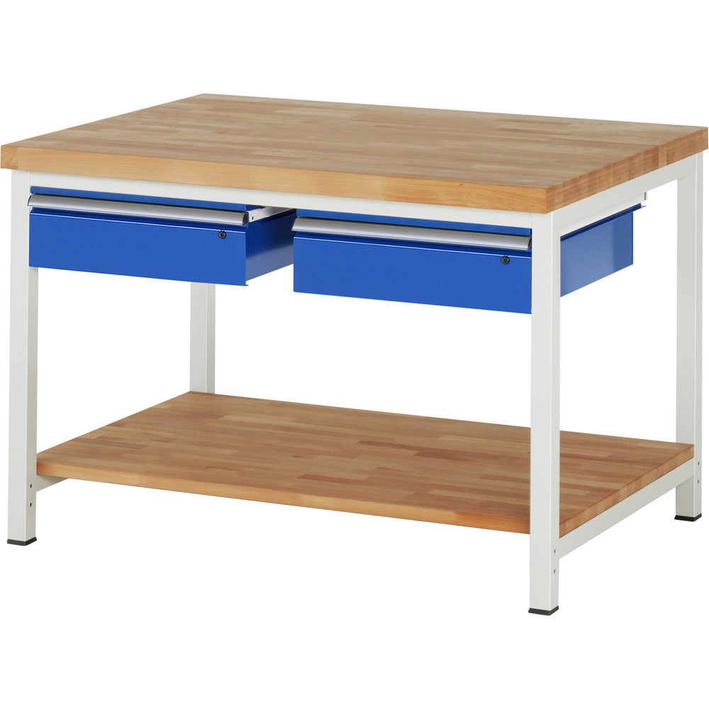 Produktabbildung Nr. 1: Werkbank RAU serie 8000, hxbxd 840-1.040 x 1.250 x 900 mm, 2 lades, 1 massief beuken legbord met diepte 757 mm