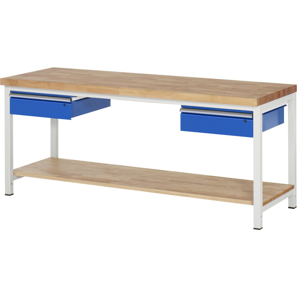 Produktabbildung Nr. 1: Werkbank RAU serie 8000, hxbxd 840-1.040 x 2.000 x 700 mm, 2 lades, 1 massief beuken legbord met diepte 557 mm