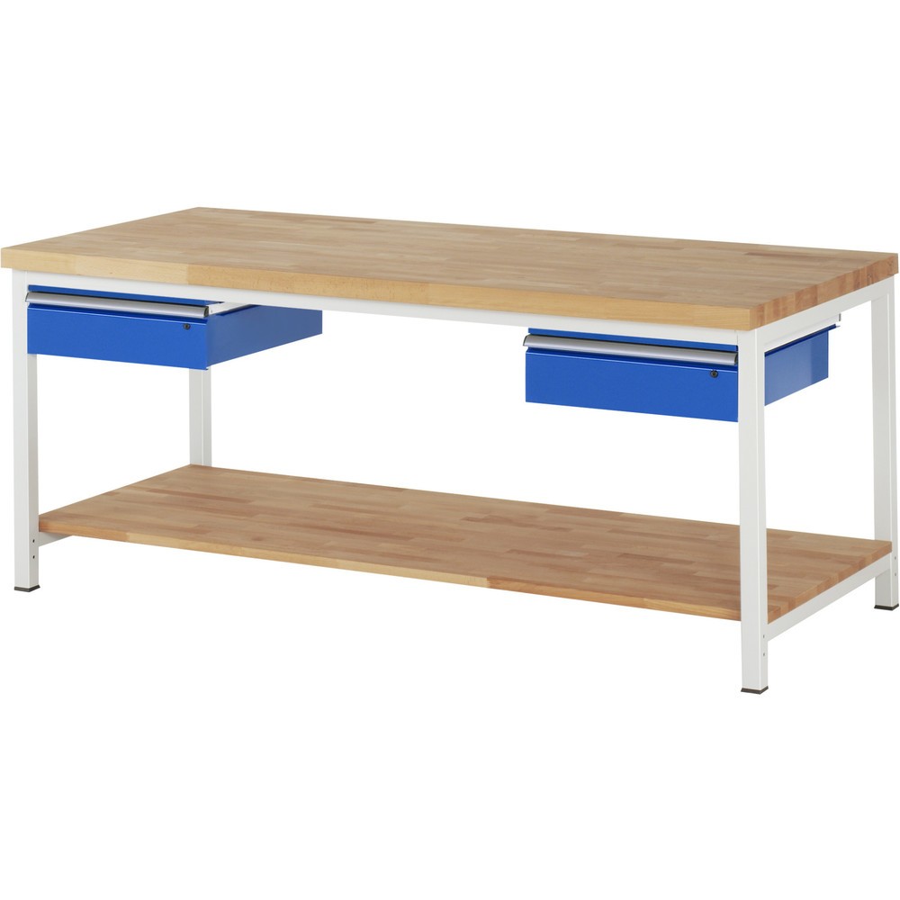 Produktabbildung Nr. 1: Werkbank RAU serie 8000, hxbxd 840-1.040 x 2.000 x 900 mm, 2 lades, 1 massief beuken legbord met diepte 757 mm