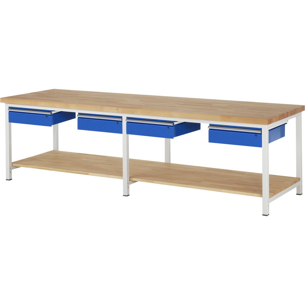 Productafbeelding nr. 1: Werkbank RAU serie 8000, hxbxd 840-1.040 x 3.000 x 900 mm, 4 lades, 1 massief beuken legbord met diepte 757 mm