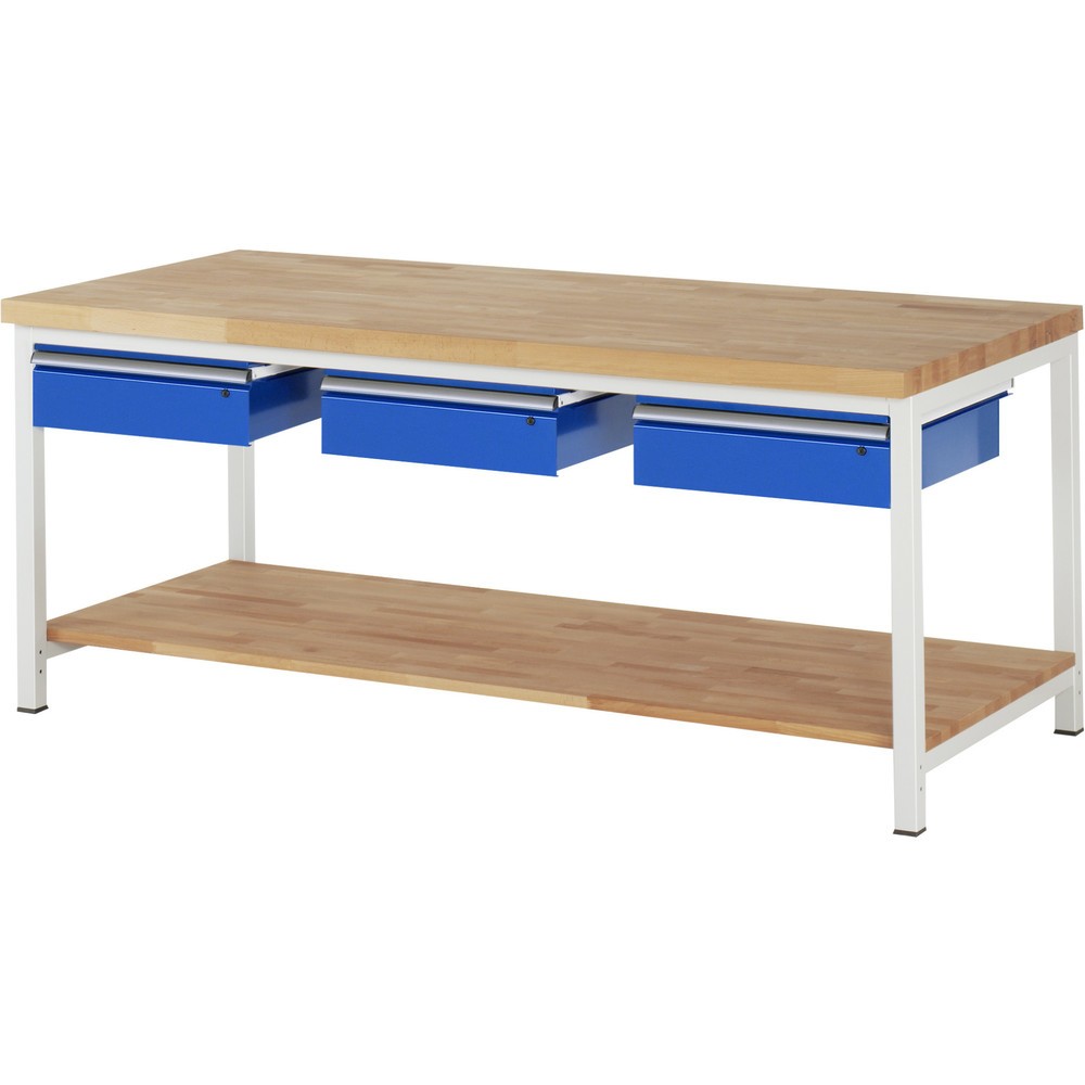 Werkbank RAU serie 8000, hxbxd 840 x 2.000 x 900 mm, 3 lades, 1 massief beuken legbord met diepte 757 mm Productafbeelding nr. 1: Werkbank RAU serie 8000, hxbxd 840 x 2.000 x 900 mm, 3 lades, 1 massief beuken legbord met diepte 757 mm