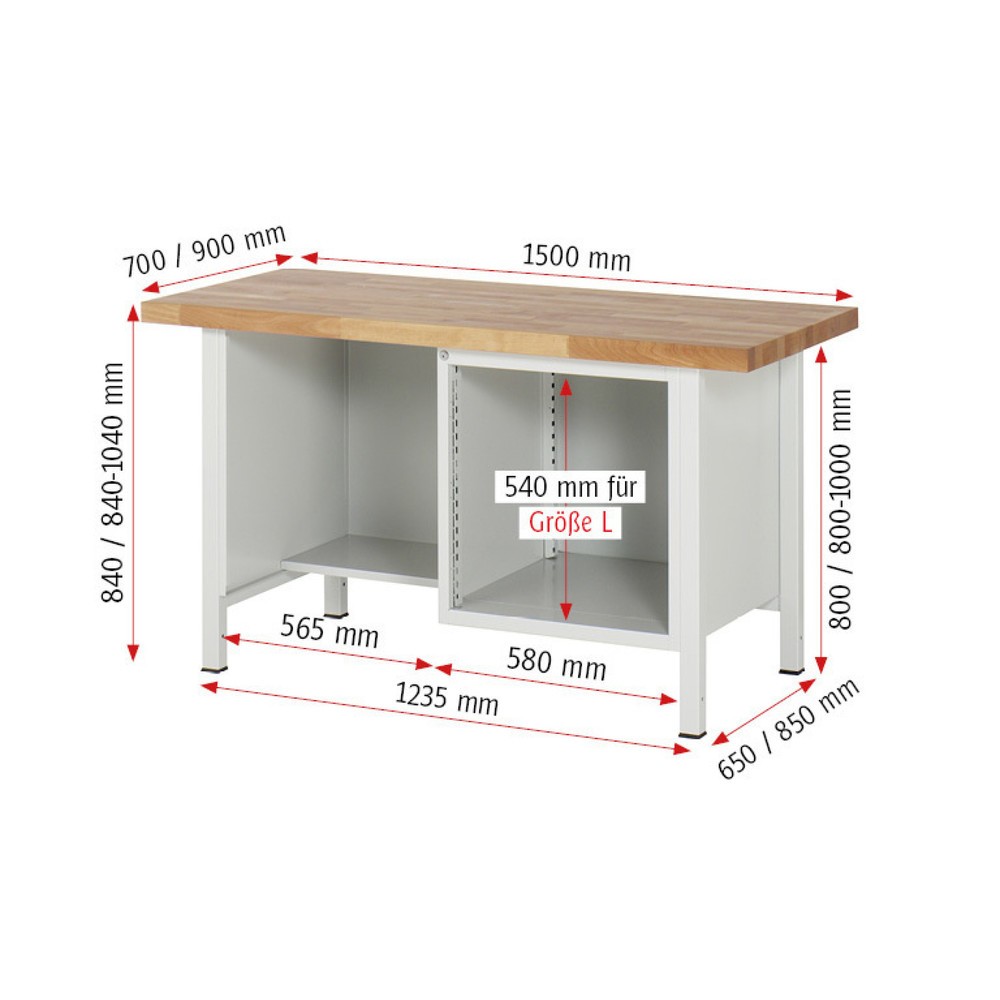 Produktabbildung Nr. 4: Werkbank RAU serie 8000, 1 legbord, hxbxd 840 x 1.500 x 700 mm, 2 x voor 90% uittrekbare lades