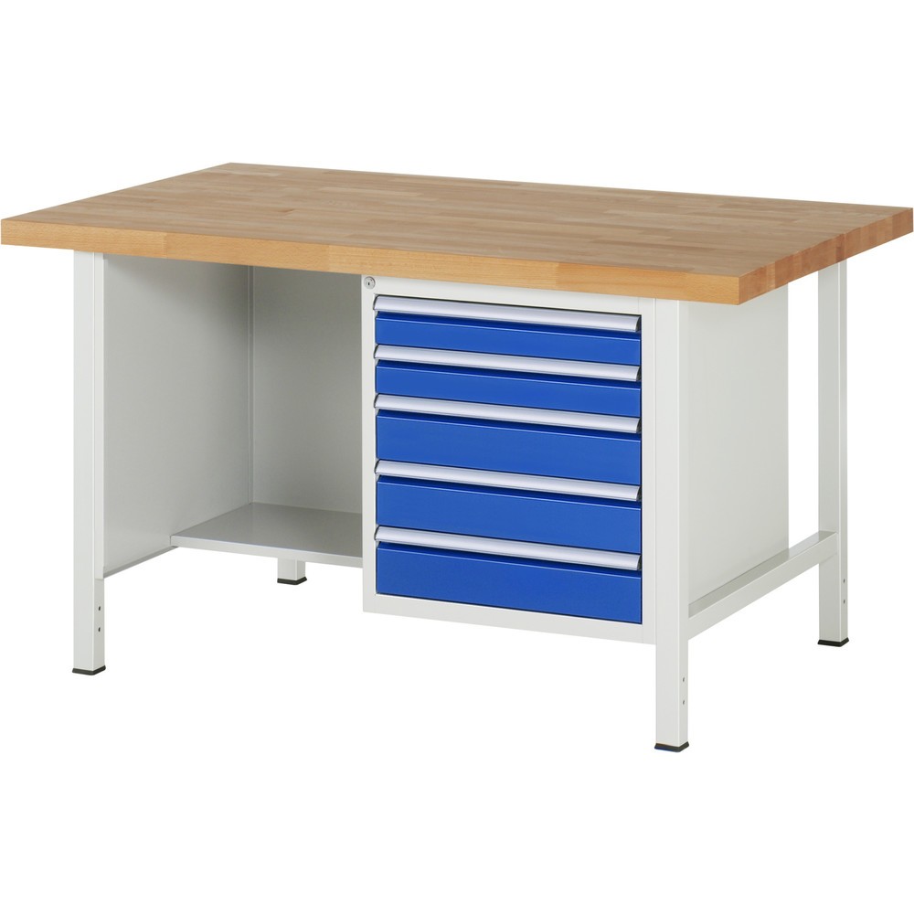 Product afbeelding: Werkbank RAU serie 8000, 1 legbord, hxbxd 840 x 1.500 x 900 mm, 5 x voor 90% uittrekbare lades
