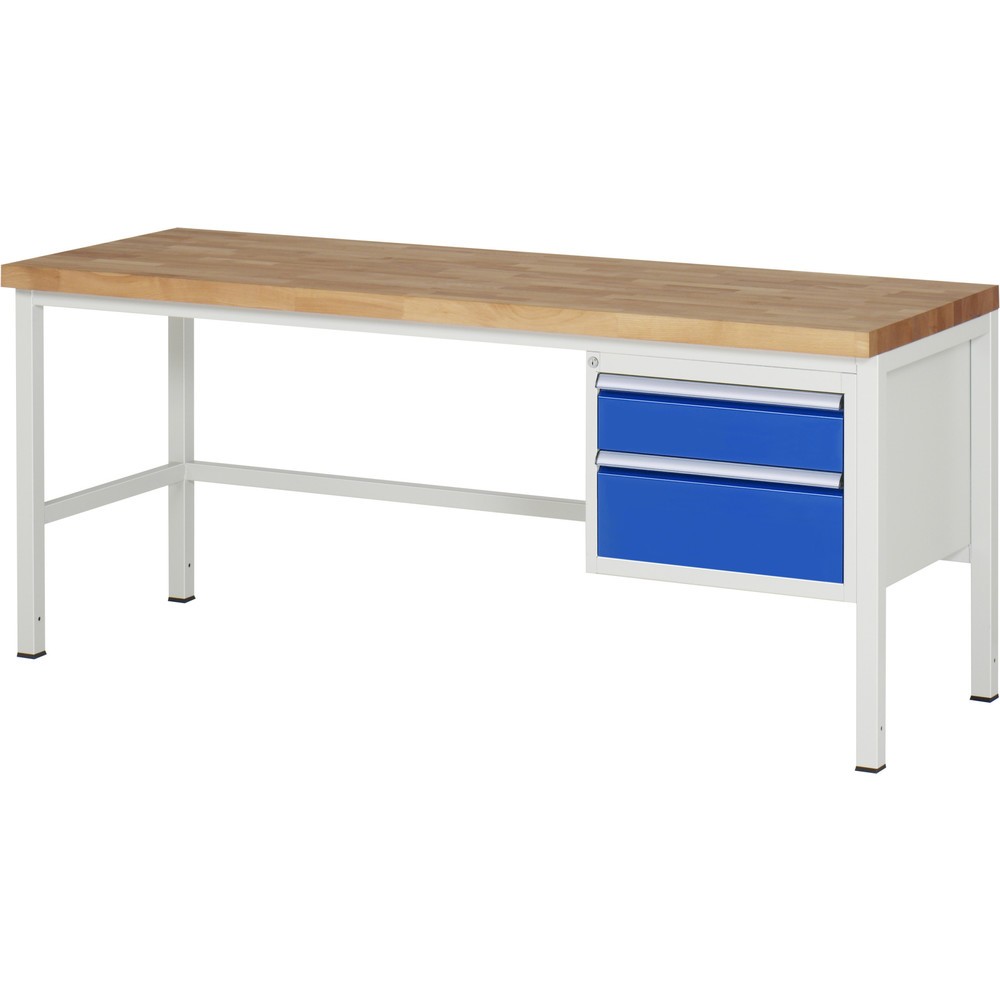Product afbeelding: Werkbank RAU serie 8000, hxbxd 840-1.040 x 2.000 x 700 mm, 2 x voor 90% uittrekbare lades, 1 x 150, 1 x 210 mm, draagvermogen lade 100 kg