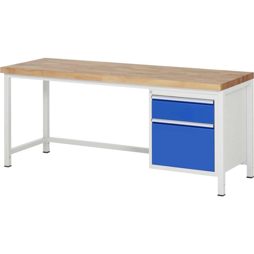 Product afbeelding: Werkbank RAU serie 8000, hxbxd 840 x 2.000 x 700 mm, 2 x voor 100% uittrekbare lades, 1 x 180, 1 x 360 mm, draagvermogen lade 100 kg